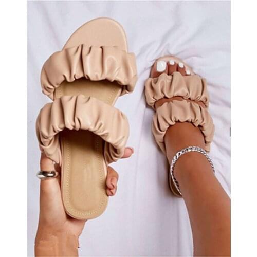 2021 Summer New Women Flat Sandals Open Toe Outdoor Beach Slippers Platform Shoes Casual Solid Color Plus