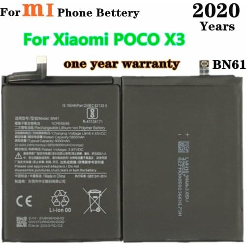 2020 Years BN61 Replacement Battery For Xiaomi POCO X3 Phone Battery High Capacity 6000mAh High Quality Batteries