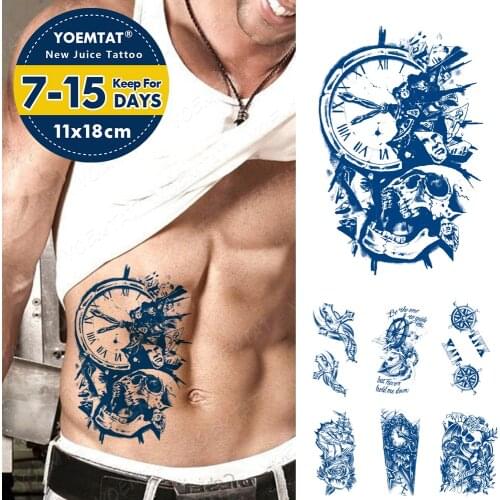 Juice Ink Lasting Waterproof Tattoo Sticker Clock Cross Anchor Compass Ship Flash Full Tattoos Arm Thigh Body Art Fake Tatto Men