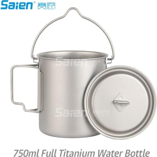 Outdoor Tableware 750ml Full Titanium Water Bottle with Extra Plastic Lid Ultralight Outdoor Camping Hiking Cycling Water Bottle