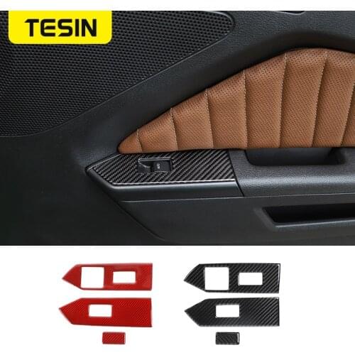 TESIN Carbon Fiber Car Window Lift Switch Control Panel Decoration Cover Stickers for Ford Mustang 2009-2013 Car Accessories