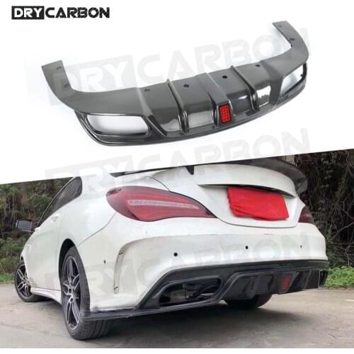 For Benz CLA Class W117 CLA180 CLA200 250 260 CLA45 2013-2018 Carbon Fiber Rear Bumper Lip Extension For With LED Light Rear Lip