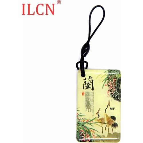 UID S50 1K 13.56Mhz Rewritable Orchid Pattern Keyfob Changeable NFC Access Control Tag Badge Token RFID Keychain IC Copy 1pcs