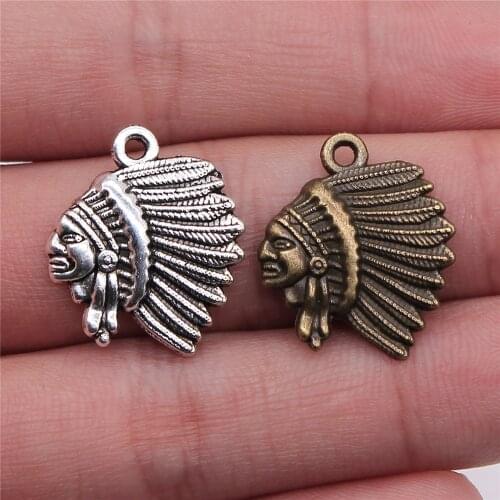 WYSIWYG 10pcs 21x18mm Charms Indian Chief Head Antique Making Pendant Vintage DIY Handmade Jewelry