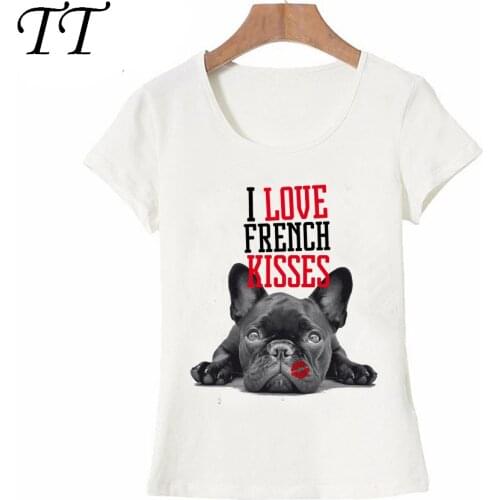 New Harajuku I Love French Kiss Women T-Shirt French Bulldog lovers print T Shirt summer fashion casual Tops lovely girl Tees