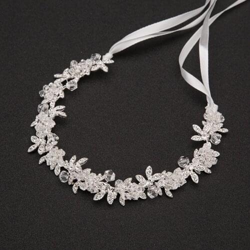 28 cm Crystal Bridal Headbands for Women Silver Color Rhinestones Flower Wedding Hair Accessories Handmade Hair Ornaments