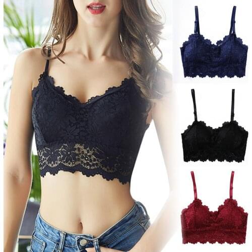 Women Bras Breathable Sports Bra Sexy Sunflower Lace Padded Wireless Camisole Solid Color Bra Brassiere Gym Running Sport Top
