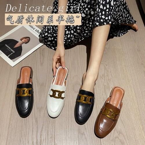 2021 new Baotou half slippers female summer fashion flat sandals and slippers Muller lazy shoes