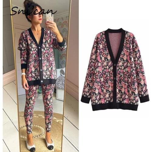 Purple Floral Knitted Cardigan Fashion V Neck Female Sweater Gilet Femme Manche Longue Chandails Ladies Tops Za 2021 Women Veste