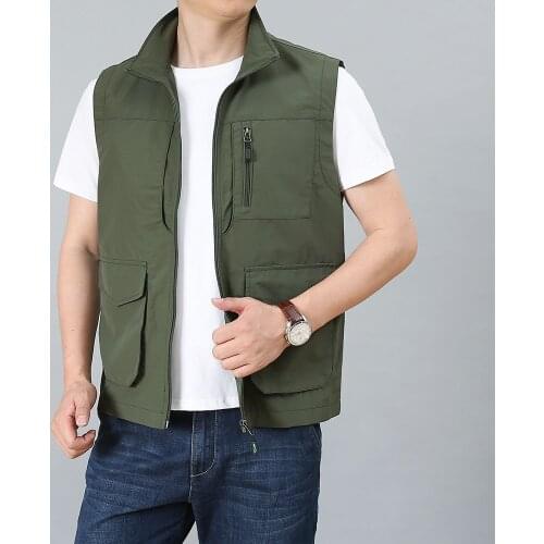 Multi Pocket Mens Vest Jacket Spring Thin Fishing Waistcoat Photography Hiking Trekking Cycling Casual Sports Clothes Big size