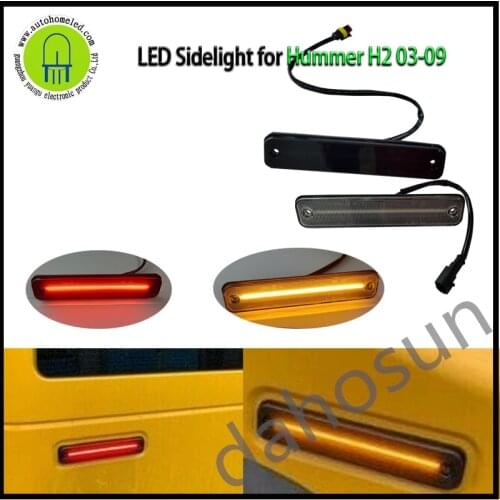 2pcs Dahosun Amber Dynamic LED (Front/Rear) Side Marker Lights for 2003-2009 Hummer H2 Smoked Lens Flowing signal Lights