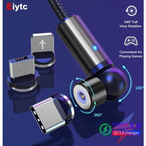 540 Degree Rotate Magnetic Type C Micro USB Cable Fast Charging Charger Data Cord For iPhone 12 Mobile Phone Quick Charge Cable