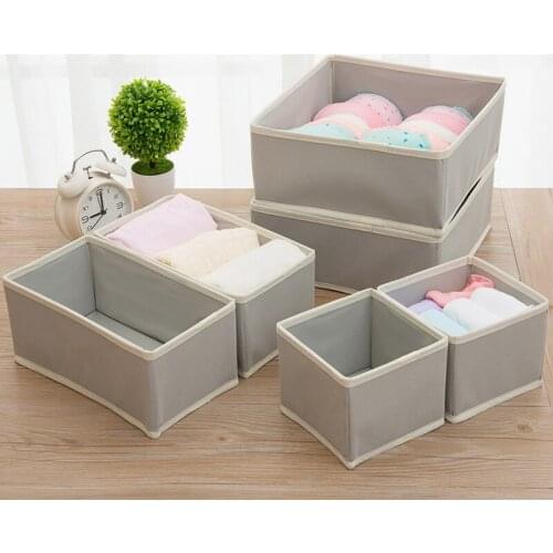 Six-piece Underwear Plaid Fabric Desktop Bra and Panties Put Socks Storage Drawer Type Finishing Storage Box