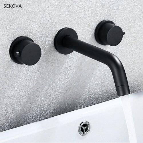 Black Brass Bathroom Basin Faucets Wall Mounted Waterfall Bath Water Mixer Taps Basin Sink Faucet Mixer Water Taps