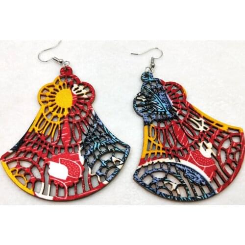 Good Quality Hollow Wood Earrings African Woman Printed wooden Earrings