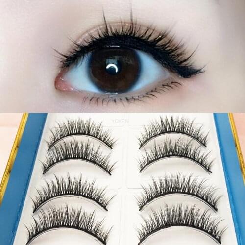 YOKPN Handmade 10 Pairs Fake Eyelashes Natural False Eyelashes Cross Soft Thick Short Nude Makeup Plain Eyelashes Women Lashes