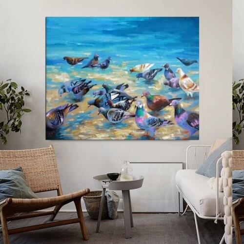 RELIABLI ART Canvas Paintings Beach Pigeons Animal Pictures Wall Art Posters And Prints For Living Room Decoration No Frame