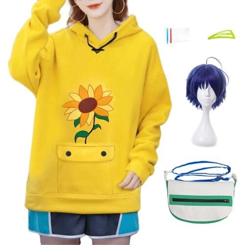 Anime Wonder Egg Priority Ohto Ai Cosplay Costumes Hoodie Pullover Yellow Sweatshirt Shorts Wig Bag Sock