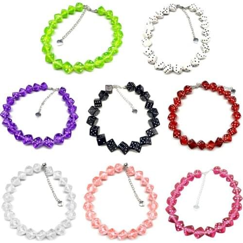 Colorful Acrylic Dice Beads Stretch Choker Funny Game Lucky Dice Necklace Women85LB