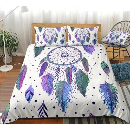 DreamCatcher Beddding Set Purple Feather Duvet Cover Set Dreamy Beds Set Home Textiles Microfiber Bedspread For Girls Kids