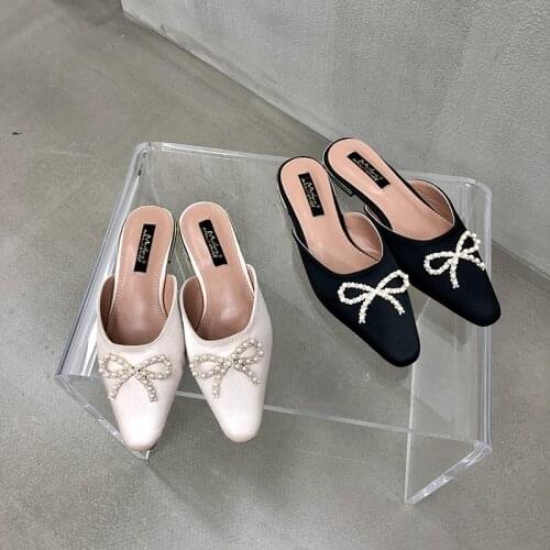 Fashion Women Slippers Bow Design Casual Slides Satin Flip Flops Slides Flats Heeled Shallow Bow Design Slippers Mules Shoes