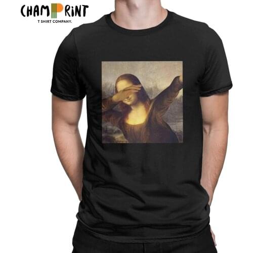 Mens T-Shirt Mona Lisa Dab Meme Fun Pure Cotton Tee Shirt Short Sleeve T Shirt Round Neck Clothes Plus Size