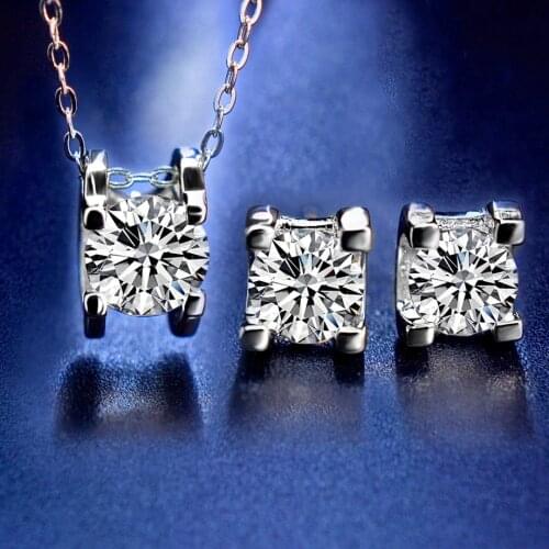 NYMPH Real Moissanite Diamond Set Include Pendant Necklace Stud Earring 1.0ct D Color 925 Silver Fine Jewelry for Women T10001