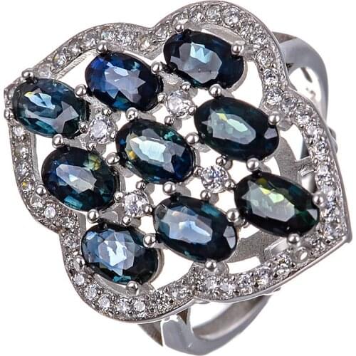 Natural Gemstone Sapphire Solid 925 Sterling SilverRing For Women Fine Jewelry Wholesale 3mm*5mm*9PCS