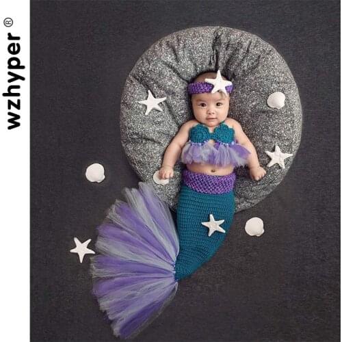 New Childrens Purple Mermaid Photography Costumes Studio Baby Photo Costumes Woolen Knitted Purple Mermaid