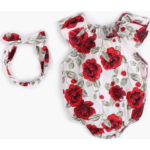 Baby Clothing Summer Rose Cotton Romper Newborn Clothes (with Headband)