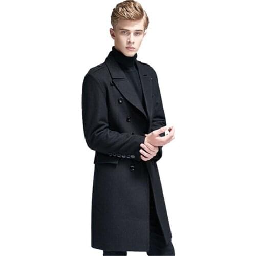 Autumn winter casual woolen coat men trench coats long sleeves overcoat mens cashmere coat masculino inverno england black