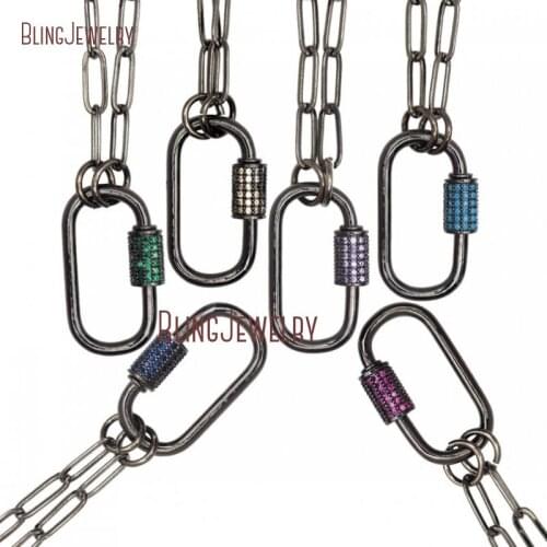 Gunblack Oval Lock Necklace Paper Clip Carabiner Lock Necklace Lock Screw Clasp Necklace NM32270