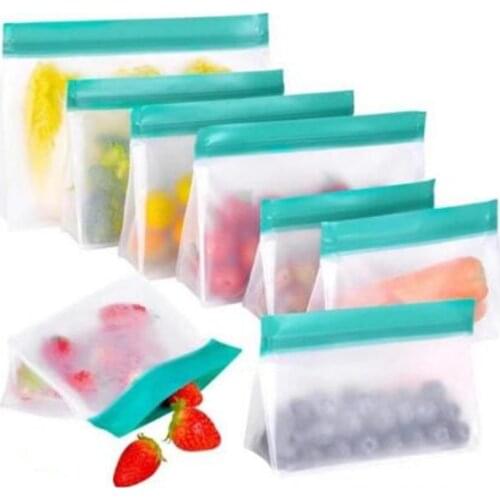 PEVA Food Storage Bag Upgrade Leakproof Top Stand Up Reusable Freezer Sandwich Ziplock Silicone Kitchen Refrigerator Organizer