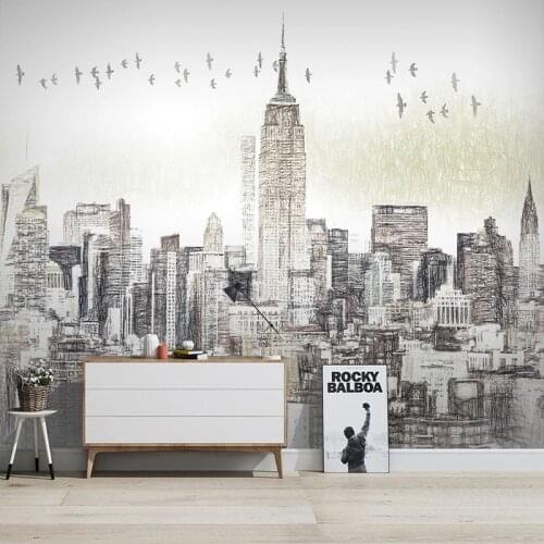 Custom Photo Wallpaper 3D Hand Painted Black And White City Building Murals Living Room Dining Room Background Wall Decor Fresco