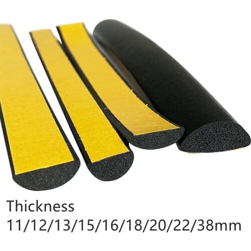 Self-adhesive EPDM Rubber Foam Sponge Insulation Seal Strip Half Round D Door Sealing 11/12/13/15/16/18/20/22/38mm Thick Black