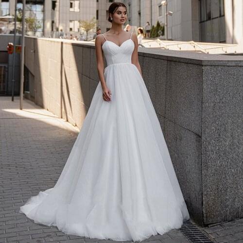 Smileven Simple A Line Wedding Dresses Spaghetti Strap Shiny Glitter V Neck Bridal Dress Vestido de novia Wedding Party Gowns
