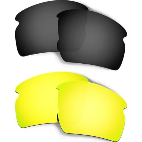 HKUCO For Flak 2.0 XL Sunglasses 2 Pairs Polarized Replacement Lenses Colors Black & 24K Gold