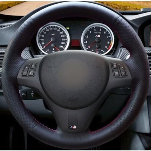 Hand sewing custom Black Leather Red thread Car Steering Wheel Cover for BMW M3 2009-2013 E92
