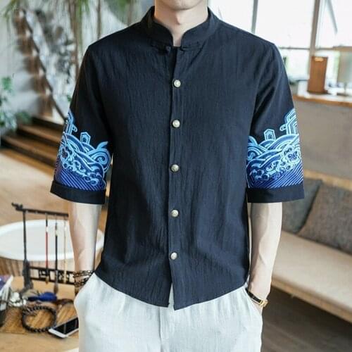 Traditional chinese clothing for men male Chinese mandarin collar shirt blouse wushu kung fu outfit tops linen shirt TA394