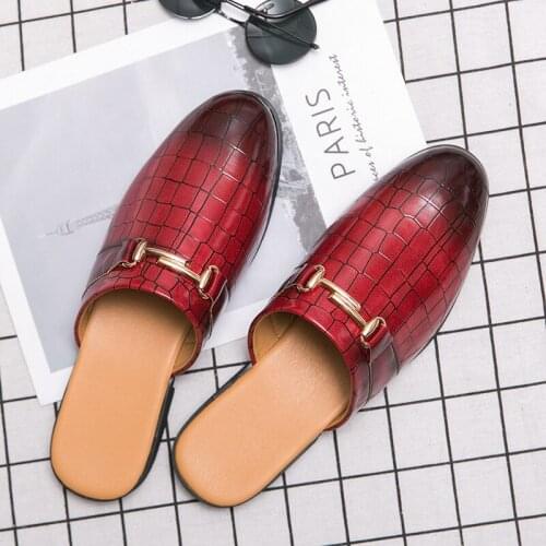 Nice woman Pu Leather Footwear Comfortable Half Drag Loafers women Black Blue Flats Shoes For Men Designer Young Half slippers