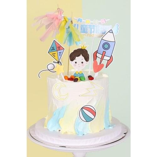 Cute Boy Girl cake decorations Flags rainbow Stars happy birthday banner cake decorations for children birthday gift