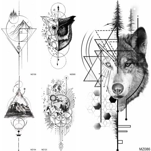 Fashion Wolf Temporary Tattoo Sticker Fake Black Forest Anchor Mountain Tatoo For Women Men Body Art Waterproof Decoration Tatoo