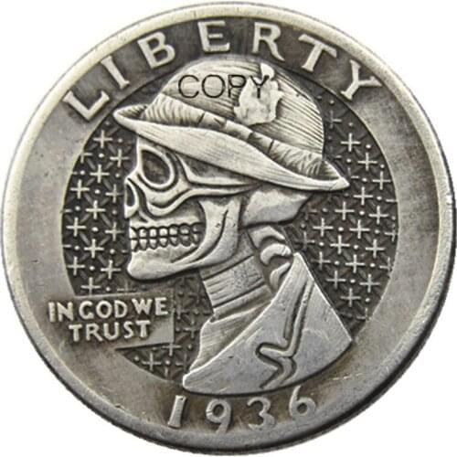 W(01)Hobo Creative 1936 Washington Quarter Dollars skull zombie skeleton hand carved Copy Coins