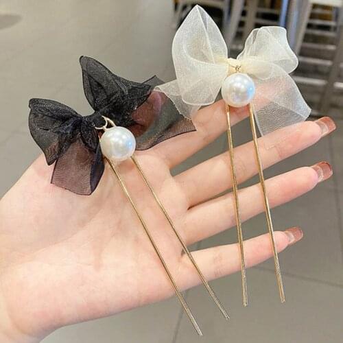 Korean Fashion Hairpin Hair Stick Ladies Bow Hair Clip Headdress Ins Retro Pearl Tassel Headpieces Temperament Hair Accessories