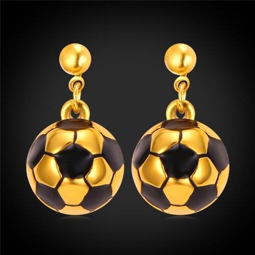 Gold Color Mini Football Soccer Sports Round Stainless Steel Drop Earrings for women Soccer ball on dangle earring E2299Y