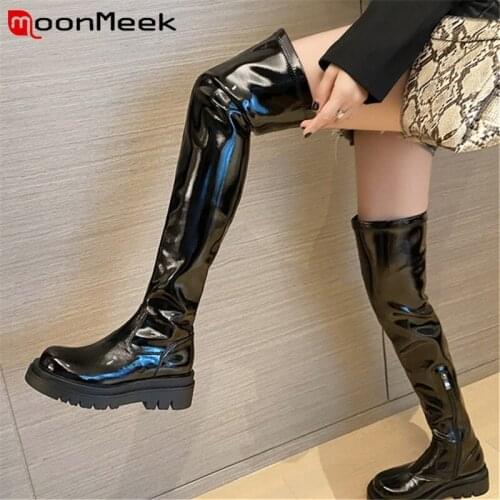 MoonMeek Genuine Leather Shoes Zipper Square Heels Over The Knee Boots Fashion Leisure Women Boots Winter Hand Made Top Quality