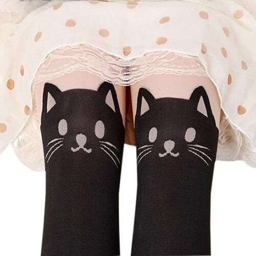 Women Sexy Cat Tail Gipsy Mock Knee High Hosiery Pantyhose Tattoo