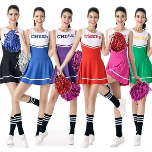 Ladies Cheerleader Costume School Girl Outfits Fancy Dress Cheer Leader Uniform