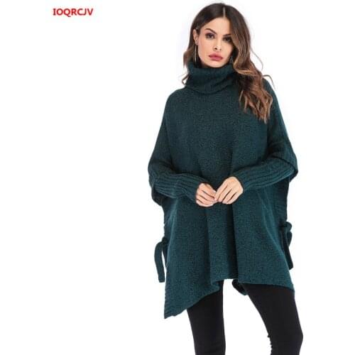 Autumn and Winter Womens Sweater Fashion Large Size Loose Bat Sleeve Turtleneck Pullovers Lady Oversized Knitted Sweater W1799