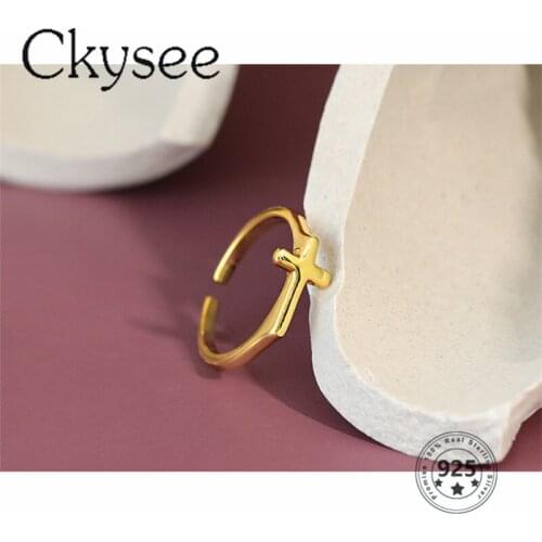 Ckysee Korean S925 Sterling Silver Ring INS Cross Smooth Open Thin Rings Female Silver Ring For Women Jewelry 2021 Trend